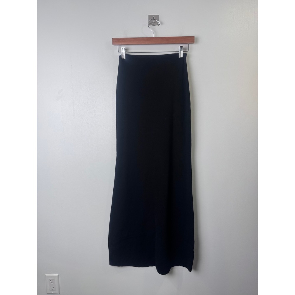 Meshki Women Black Knit Maxi Skirt High Waisted Bodycon Minimalist Chic Small